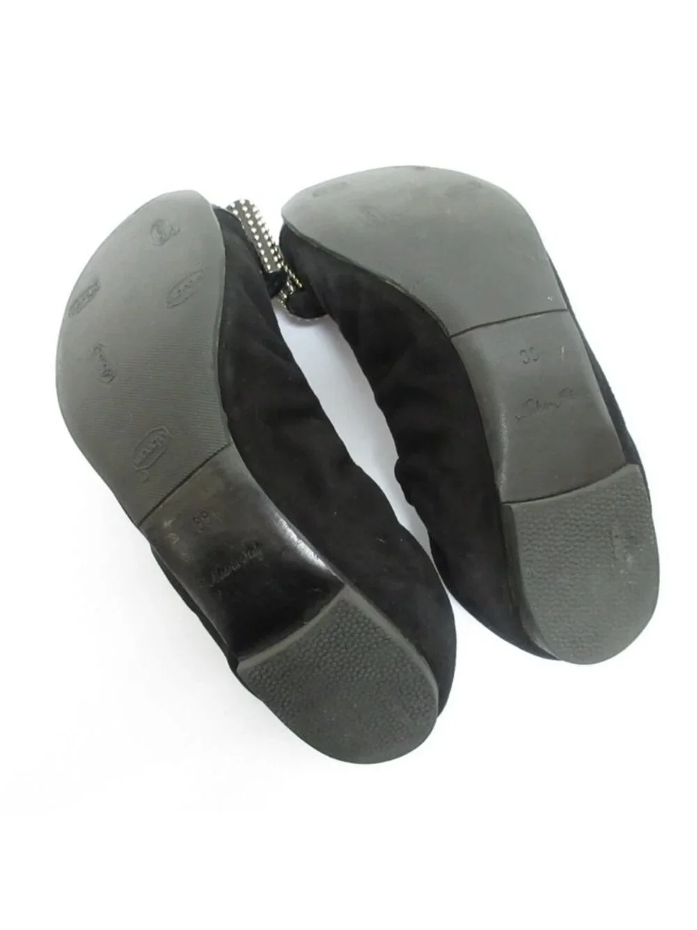 Louis Vuitton Ribbon Motif Suede Leather Ballet Shoes Flat Pumps Black